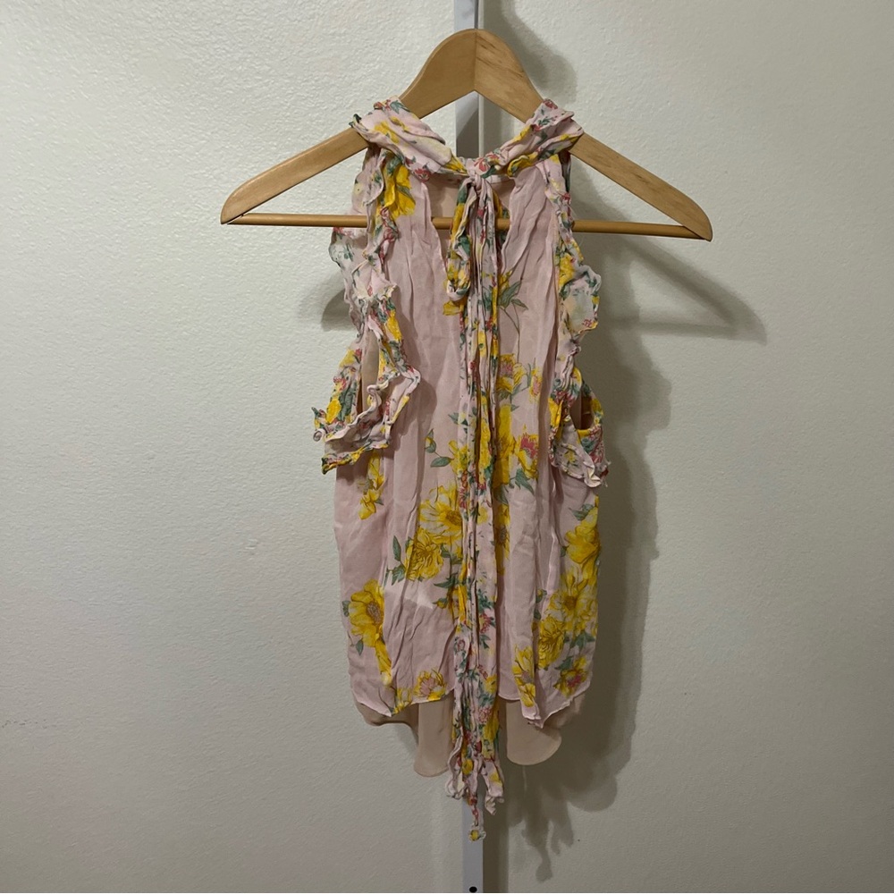 Zara Boho Floral Flowy Halter Top Blouse Pink Medium Prairie Cottage Core - Picture 10 of 15
